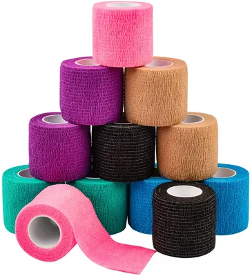 Produktbild von Selbstklebende Haltebandagen, 5 cm x 4,5 m, 12 Stück – Klebebandagen für Erste Hilfe, Verstauchungen und Schwellungen am Handgelenk und Knöchel