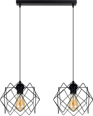 Produktbild von Hängelampe Metall H: max. 90 cm Schwarz E27 2-flammig länglich Drahtschirm