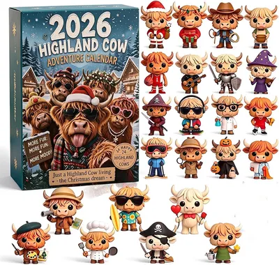 Produktbild von Highland Cow Adventskalender 2026, 24pcs 3D Weihnachts Adventskalender fš¹r Kinder, Familie und Weihnachtszeit