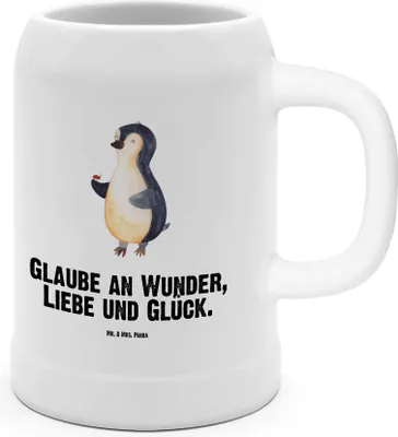 Produktbild von Mr. & Mrs. Panda Steinkrug Pinguin Marienkäfer - Weiß - Geschenk, Steingutkrug, Seidel, Krug, Lebensfreude, Bierbecher, Humpen, Glück, Kleine Wunder, Aufmerksam