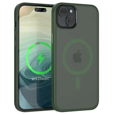 Obrázok produktu pre EAZY CASE – outdoorové puzdro s funkciou MagSafe, kompatibilné s Apple iPhone 15 Plus, indukčné nabíjanie, odolné proti nárazom, silikónové puzdro s ochranou fotoaparátu v zelenej farbe