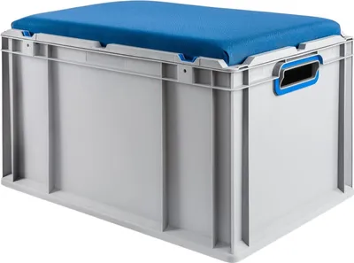Produktbild von Eurobox NextGen Seat Box Blau | HxBxT 36,5x40x60cm | 65 Liter | Griffe offen | Grau | Eurobehälter, Sitzbox, Transportbox, Transportbehälter, Stapelbehälter