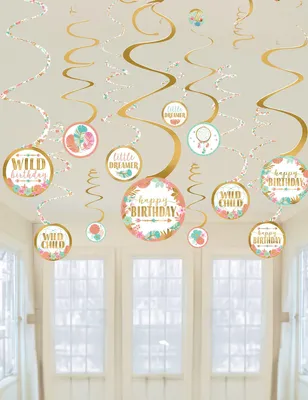 Produktbild von 12 Spiral-Hänger Boho Geburtstag Gold + Weiß - Einheitsgröße