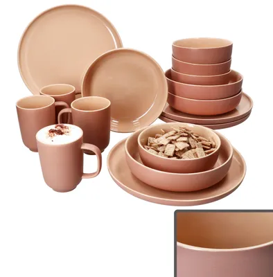 Produktbild von 16tlg Kombiservice Jasper Puder Steingut 4 Personen Becher Schalen Teller