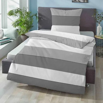 Produktbild von Biberna Mako-Satin Bettwäsche Streifen 615210-017 sturmgrau 135x200 cm + 80x80 cm