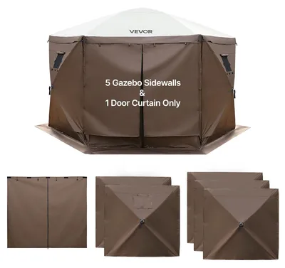 Produktbild von VEVOR Pavillon-Seitenwände, 1,73 x 1,48 m, Pavillon-Zeltwände mit wasserdichter und sonnenschutzender Funktion, 1 Reißverschluss-Tür & 2 Fenster-Design für Outdoor-Eventzelte, Verkaufsstände (6 Seitenwände nur, Braun), 6 Seitenwände-1,73x1,48 m