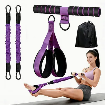 Image de Bandes de résistance avec poignées, violettes, multifonctionnelles, pour la maison, le yoga et le fitness