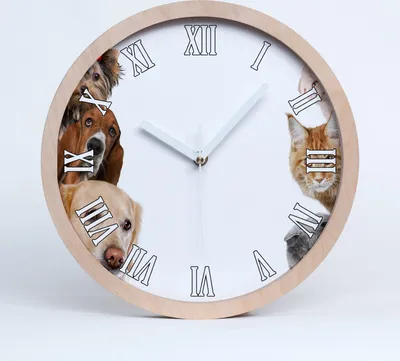 Produktbild von Holzuhr 25fi cm wanduhr - weiße Spitzen - Hunde und Katzen