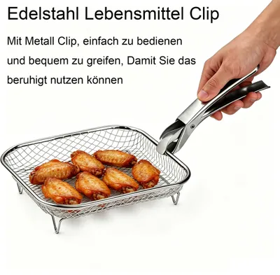 Immagine prodotto di Set di 3 cestelli impilabili per friggitrici ad aria, in acciaio inossidabile, diametro 20 cm, con piedini in silicone per la cucina