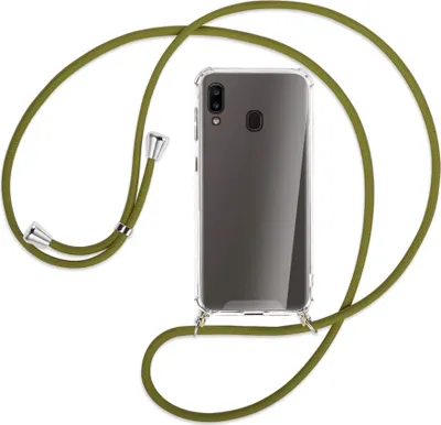 Produktbild von Handykette Backcover-Schutzhülle mit Band (Metall silberfarben) für Samsung Galaxy A20e - khaki