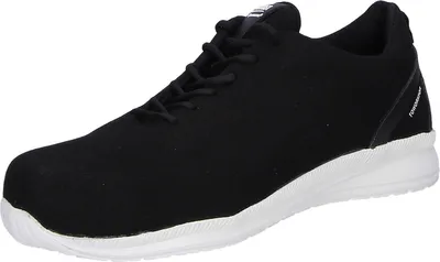 A black shoe with a white sole is shown against a white background.