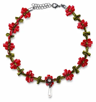 Produktbild von LUISIA® Stoffblütencollier "Seraphine" Kropfband mit Perle 48364 | Rot