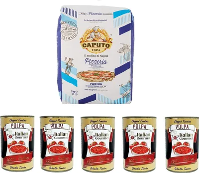 Produktbild von Testpaket Caputo Pizzeria Farina Pizzamehl Mehl 5Kg und Italian Gourmet Polpa di pomodoro Fein gehacktes Tomatenmark 5x 400g