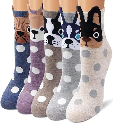 Immagine prodotto di 4 paia di calzini con motivi di cani, divertenti, colori casuali, amore per gli animali, donna/ragazza taglia 35-40, A0414