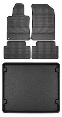 Image de Tapis en caoutchouc + bac de coffre pour Peugeot 508 RXH 2012-2018 (coffre standard) – 5 pièces, noirs, sur mesure