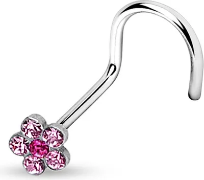 Produktbild von viva-adorno 0,8mm Nasenstecker gebogen Zirkonia Kristall Blume Blüte Strass Nasen Piercing Spirale Stud Nasenring Z328, Pink / Rosa
