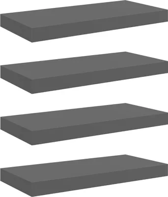 Immagine prodotto di vidaXL Scaffali sospesi, 4 pezzi, grigio lucido, 50x23x3,8 cm, MDF