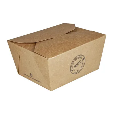 A single disposable food container made of brown cardboard.