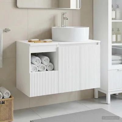Image de Maison Exclusive - Ensemble de meubles de salle de bain, 2 pièces, en bois blanc