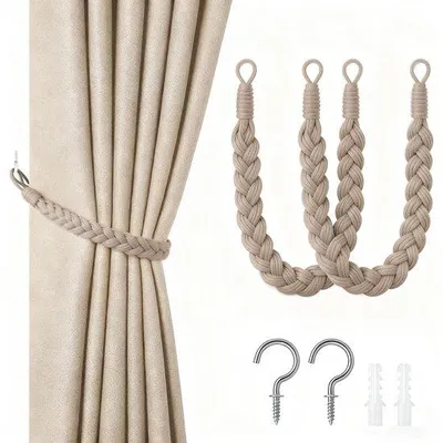 Productafbeelding van 60 cm handgeweven gordijnband met haken