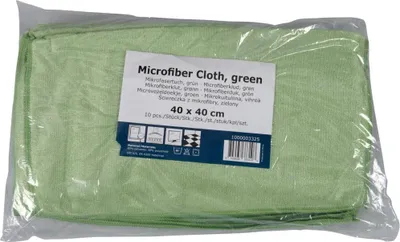 A package of green microfiber cloths.
