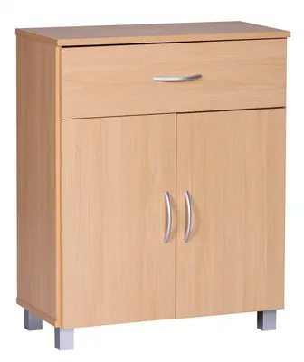 Produktbild von Sideboard Buche WL1.335 60x75x30cm Kommode mit Schublade und Türen, Kleine Moderne Anrichte Braun, Design Holz Schrank, Allzweckschrank mit Griffen, Kleiner Flurschrank Schmal