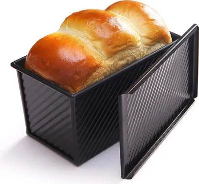 Produktbild von CANDeal Für 450g Teig Toast Brot Backform Gebäck Kuchen Brotbackform Mold Backform mit Deckel(Schwarz-Rechteck-Welle)