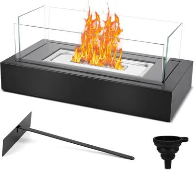 Produktbild von Tischkamin, Tisch Kaminfeuer für Wohnzimmer, Ethanol Bioethanol Tischfeuer, Feuerstelle, Glaskamin, Glasfeuer, Edelstahl, Rauchfrei & Geruchlos