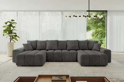 Produktbild von ALTDECOR Ecksofa in U-Form mit Schlaffunktion und Bettkasten ENIL-U 401x189x68 cm Dunkelgrau - Corner Sofa Bett Eckcouch Couch L-Form Schlafcouch Ausziehbar Wohnlandschaft Schlafsofa Cauchsofa