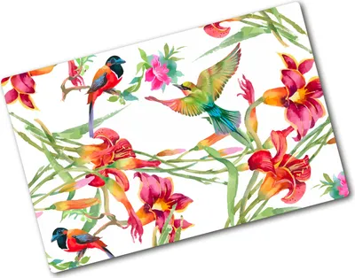 Produktbild von Tulup Glas Herdabdeckplatte - 80x52 cm - Glaskeramikkochfeld-Abdeckung Spritzschutz Glasabdeckplatte - Einteilig - Tiere - Exotische Vögel - Mehrfarbig