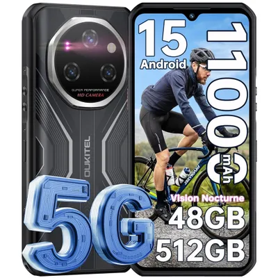 Image de OUKITEL WP55 Pro 5G Android 15 Smartphone Incassable 48Go+512Go Telephone Portable Incassable 108MP Vision Nocturne 120Hz 6.6" 11000mAh Dual SIM/NFC