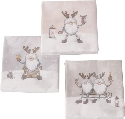 Produktbild von 3 x 20 Servietten Weihnachten Weihnachtsservietten 'Wichtel Devid' - 33 x 33 cm
