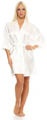 Produktbild von Damen Morgenmantel kurzer Kimono in Satin-Optik; Ecru XXL