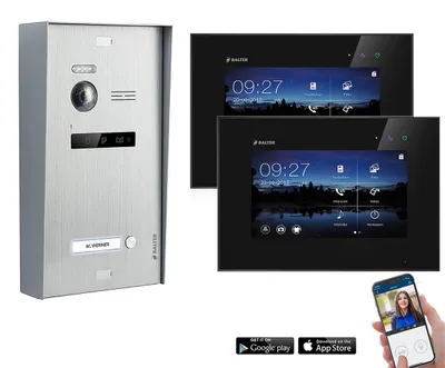 Produktbild von BALTER EVO Aufputz Video Türsprechanlage 2-Draht BUS für 1-Familienhaus 2 x 7" WiFi Touchscreen Monitor und Hauptstromverteiler Schwarz Schwarz