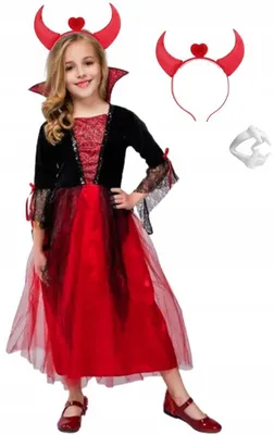 Produktbild von Hopki Kostüm Vampirbraut Halloween mit Hörnern und Zähnen 104-110