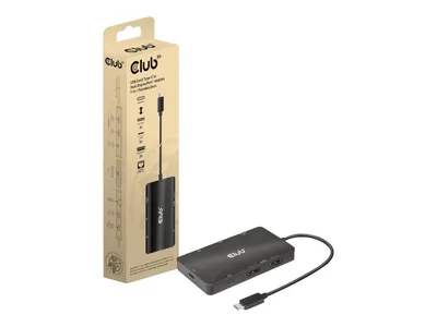 Produktbild von CLUB3D USB Gen2 Type-C to Dual DisplayPort 4k60Hz 7-in-1 HUB, USB 3.2 Gen 2 (3.1 Gen 2) Type-C, 100 W, 1.4/2.2, 10,100,1000 Mbit/s, Schwarz, 4K Ultra HD