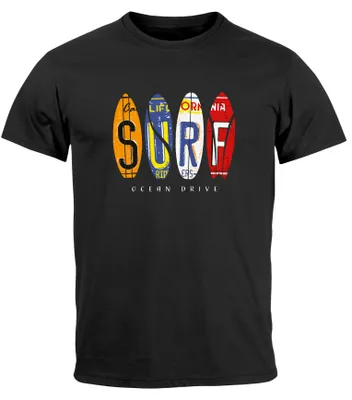 Produktbild von Herren T-Shirt Print Surfboards California Surfing Ocean Drive Sommer Strand Fashion Streetstyle Neverless® schwarz 5XL