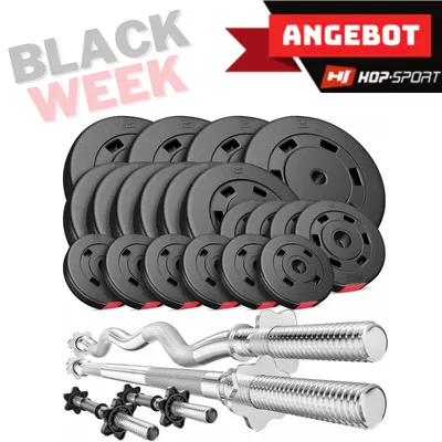 Produktbild von Hop-Sport Hantelset 105 kg 1x Langhantel-Stange, 1x SZ Curl-Stange, 2X Kurzhanteln, Gewichte 4x10kg / 6x5kg / 4x2,5kg / 6x1,25 kg