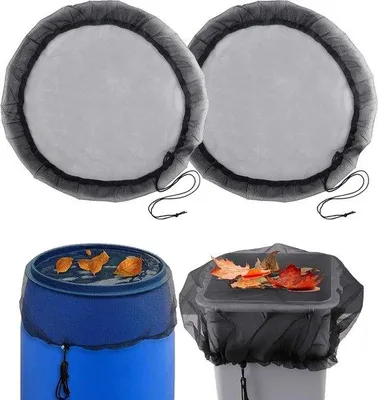 Produktbild von Regenwassernetz mit Reißverschluss - 2-teiliger Anschlussset für Regenwasserbehälter - 80 cm anpassbar - Blätter schützendes Netz für Regenwassersammler