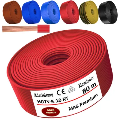 Produktbild von 80m Aderleitung H07 V-K RT 1x10 mm² Rot Einzelader flexibel