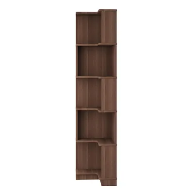 Produktbild von Flieks Eckbücherregal mit LED-Lichtleiste, 63.5x45x175 cm, Bücherregal  Lagerregal mit 5 Ebenen, Multifunktionaler Displayständer, Braun