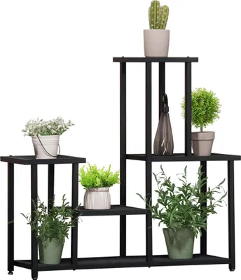Produktbild von Pflanzenregal mit 4 Regalen, wetterbeständig, Blumentreppe, 91 cm x 25 cm x 83 cm, Schwarz