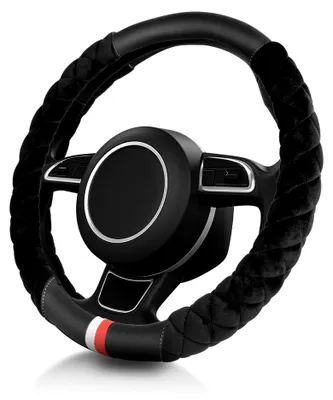 Produktbild von Lenkradabdeckung Universal,Flauschige Auto Lenkradabdeckung Winter Zubehör,passt 14.5-15 Zoll Lenkräder(Schwarz)