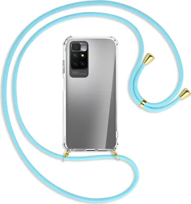 Produktbild von Handykette Backcover-Schutzhülle mit Band (Metall goldfarben) für Xiaomi Redmi 10 - himmelblau