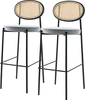 Produktbild von home24 Barstuhl - 2er-Set - Rattan & Webstoff / Metall