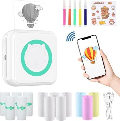 Produktbild von Zakvop Mini -Drucker 300 DPI, Aufkleber, Smartphone, Bluetooth tragbare thermische iOS Android, Fotojournal, Liste, Memo - Green