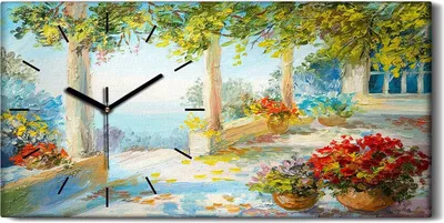 Produktbild von Dekor Leinwand Uhr Wandbilder 60x30 Ölgemälde Meer Blumen Bäume Ansicht - schwarze Hände