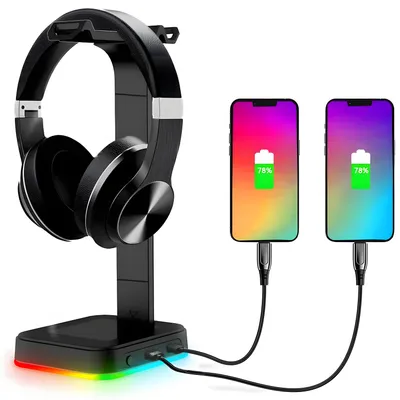 Produktbild von Stojan na slúchadlá RGB Držiak na slúchadlá Stojan na slúchadlá s podsvietením Držiak na slúchadlá Univerzálny herný držiak na PC slúchadlá USB Retoo