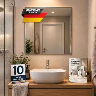Produktbild von Heidenfeld Infrarot Spiegelheizung | Wandspiegel mit Heizung - Badezimmerspiegel - Anti-Beschlag Spiegel - Rahmenloses Design - 200 Watt - Quadratisch