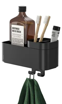 Produktbild von Multifunktionale Aufbewahrungsbox mit Handtuchhaken und Zahnbürstenhalter Schwarz